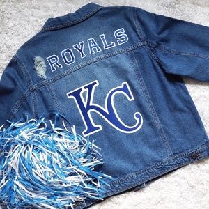 UpCycled KC Royals Game Day Distressed Denim Jean Jacket